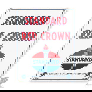 Standard Oil Red Crown Gasoline Sign: American. 1950s. Single-sided porcelain (SSP). Marked, "AD-1954" and "I.R.48", lower left and right edge. 15" x 12". Authenticated by The Authentication Company (TAC #400747). All items are