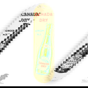 Canada Dry Ginger Ale Door Push Sign: Canadian. 1950s. Single-sided tin (SST). Palm press / push plate. Marked, "CCC-90", lower edge. 13.5" x 3.5". Authenticated by The Authentication Company (TAC #500180). All items are guaranteed