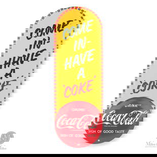 Coca-Cola Door Push Sign: Australian. 1960s. Single-sided tin (SST). "Come in have a Coke". Palm press / push plate. 10.25" x 3.5". Authenticated by The Authentication Company (TAC #500430). All items are guaranteed authentic