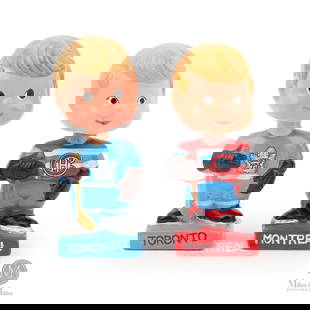 1961-1963 Toronto and Montreal Pair of Nodders: Two (2). 1961-1963. The 1960s bobblehead "Nodders" offered here include the smaller variation Toronto Maple Leafs and Montreal Canadiens examples in excellent condition. Made in Japan, these small