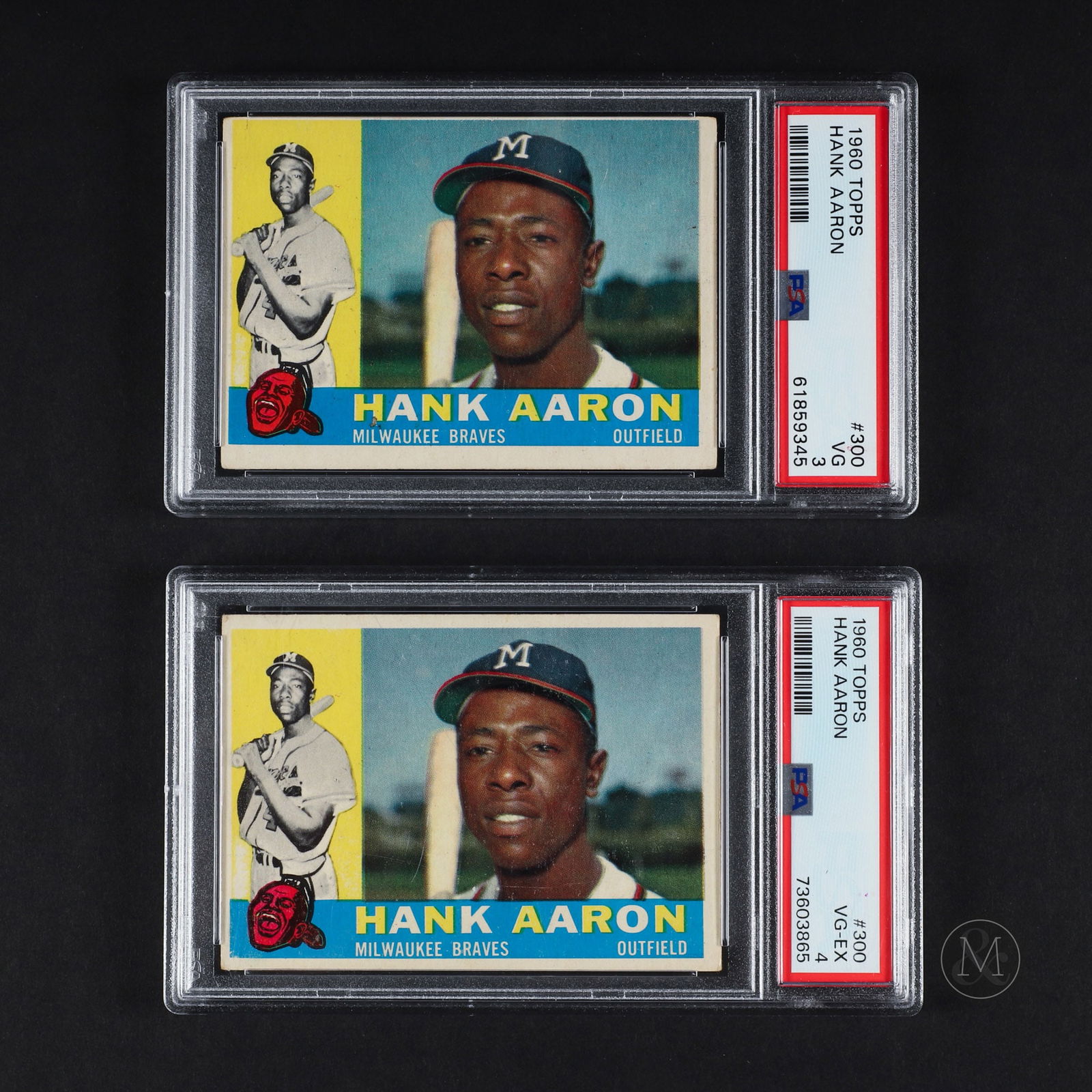 Pair of 1960 Topps #300 Hank Aaron (PSA 3 and 4) (1 of 5)