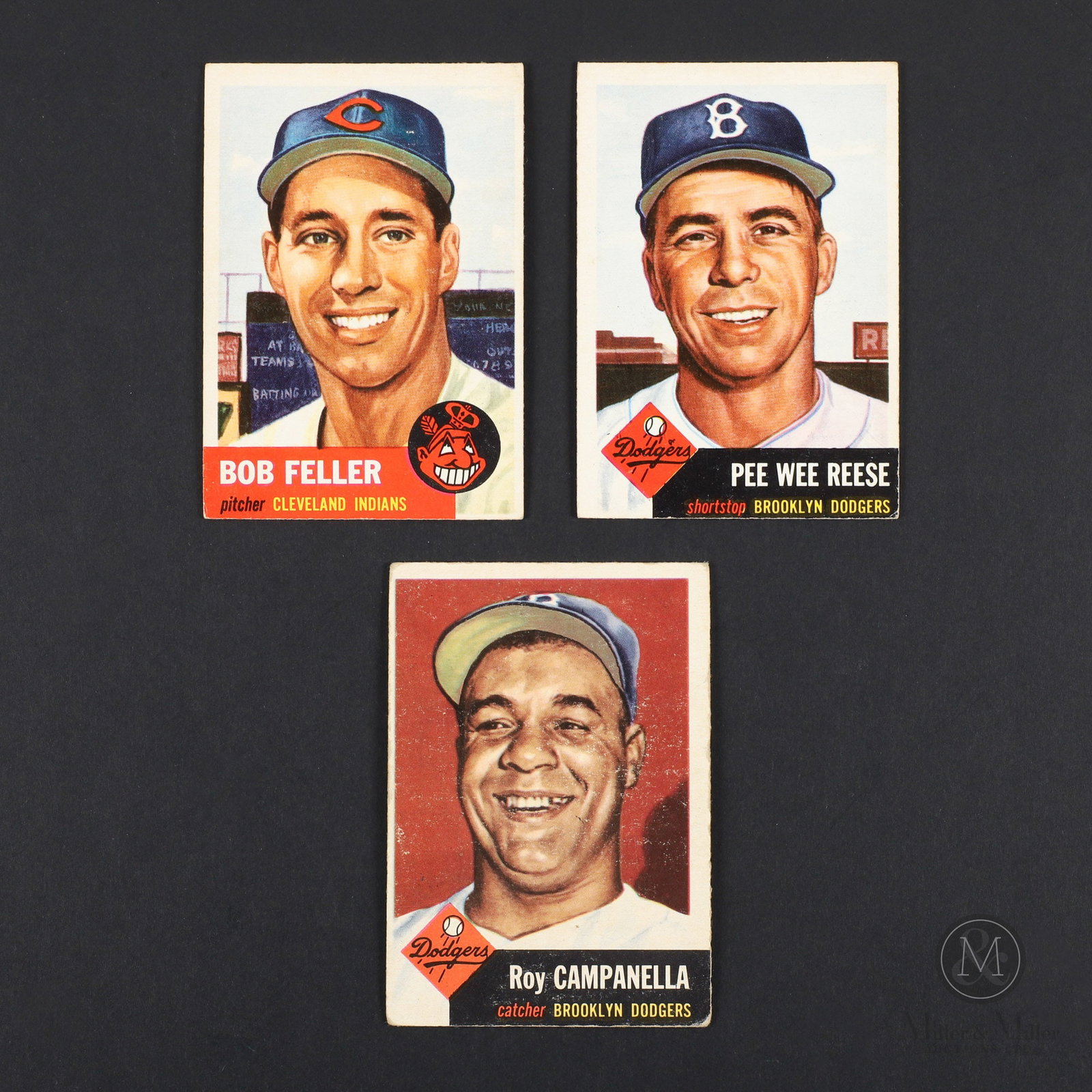 1953 Topps #54 Feller, #27 Campanella, #76 Reese: 1953. Bob Feller was a fireballing pitcher for the Cleveland Indians, known for his blazing fastball, six All-Star selections, and three no-hitters over an 18-year career. Pee Wee Reese was a steady a