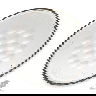 Buckingham, Swope & Co. Cigars Table Mirror: American. 1890s. Glass, backed in metal. Features a metal-backed round mirror with inserts that refract at multiple angles. Stamped, on tab on reverse. From the Don Titherington Collection. Size 0.25"