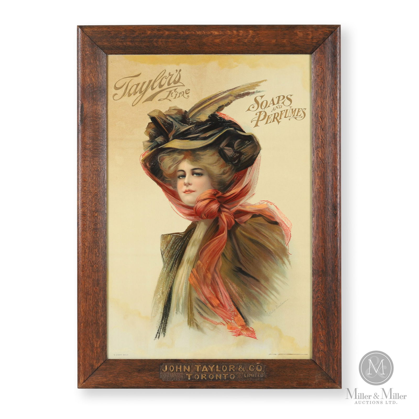 John Taylor & Co., Toronto Soaps & Perfumes Framed Lithograph: Canadian. Toronto. 1890s. Lithographed paper under glass (PUG). John Taylor & Co. was a prominent Toronto-based manufacturer of soaps and fragrances in the 19th and early 20th centuries. The company p