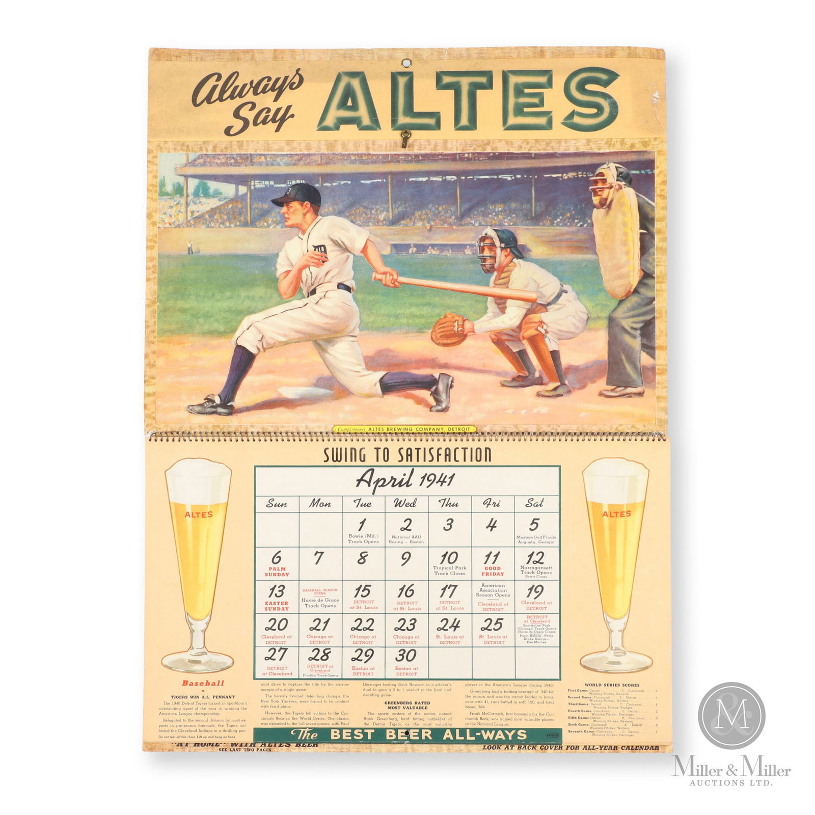1941 Altes Brewing Co. WWII-Era Sports Calendar (1 of 7)