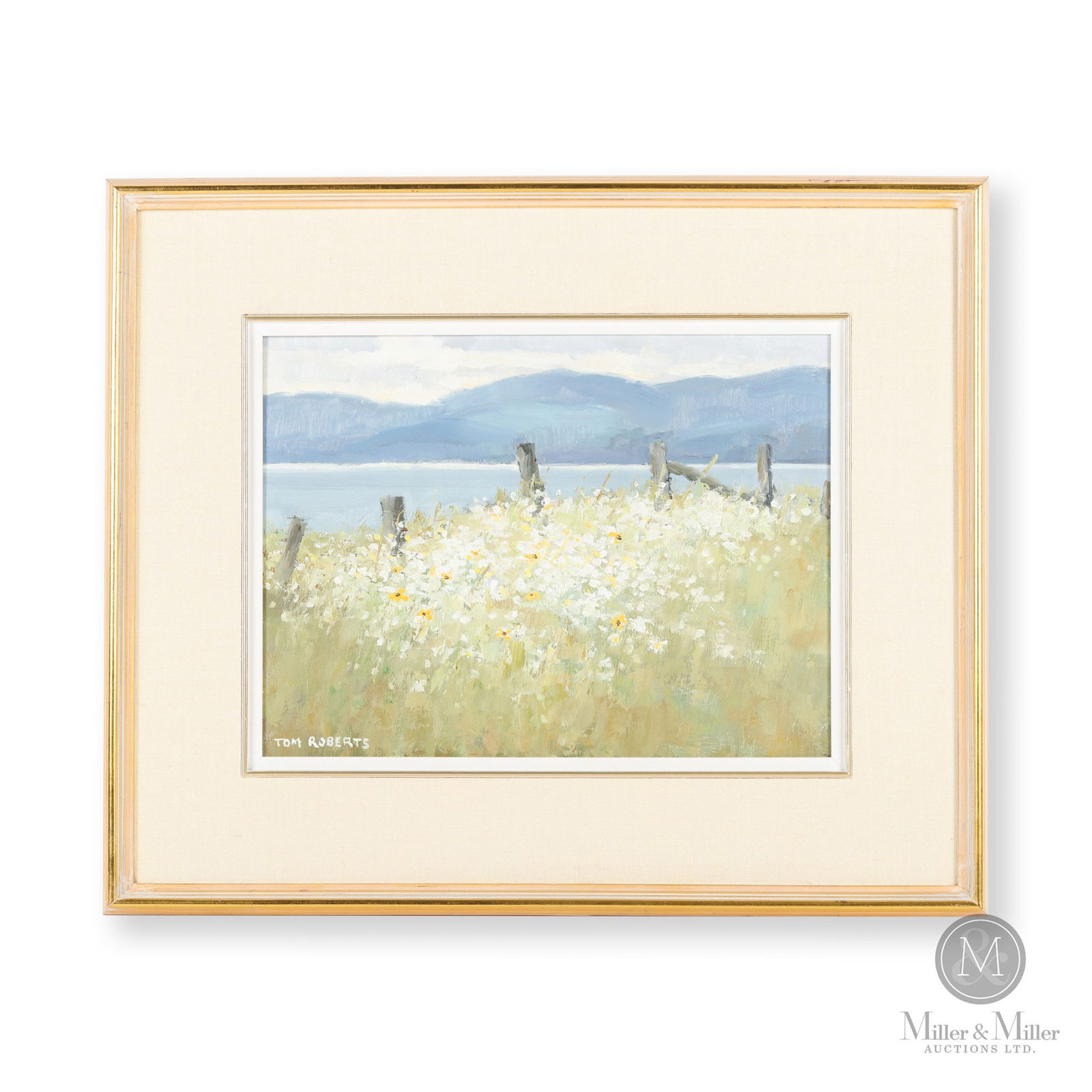 Tom Roberts "Wild Flowers, Lower St. Lawrence": An oil on board titled, "Wild Flowers, Lower St. Lawrence" by Tom Roberts (1908-1998), RCA, OSA. Roberts' works are found in major public and private collections across the country, and he was represe