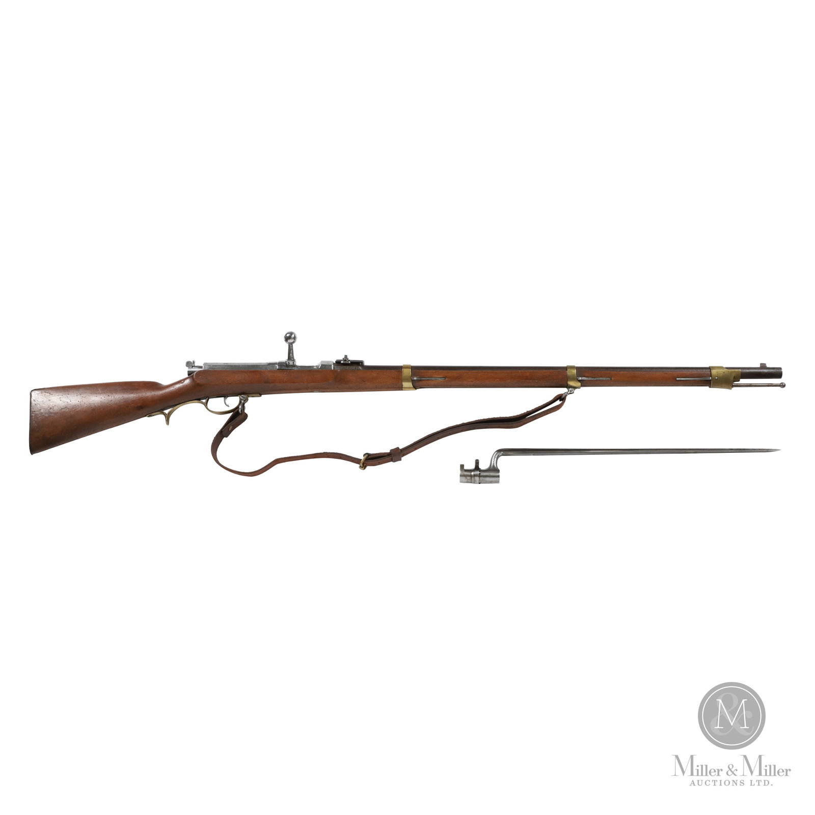 Dreyse Model 1862 Needle Fire Rifle: German. C. 1869. Non-Restricted. Dreyse Model 1862 Needle Fire Rifle. 15.4/.61 cal. Paper cartridge. Serial number 2327. All visible serial numbers are matching. 32.5” barrel. Model Zündnadelge