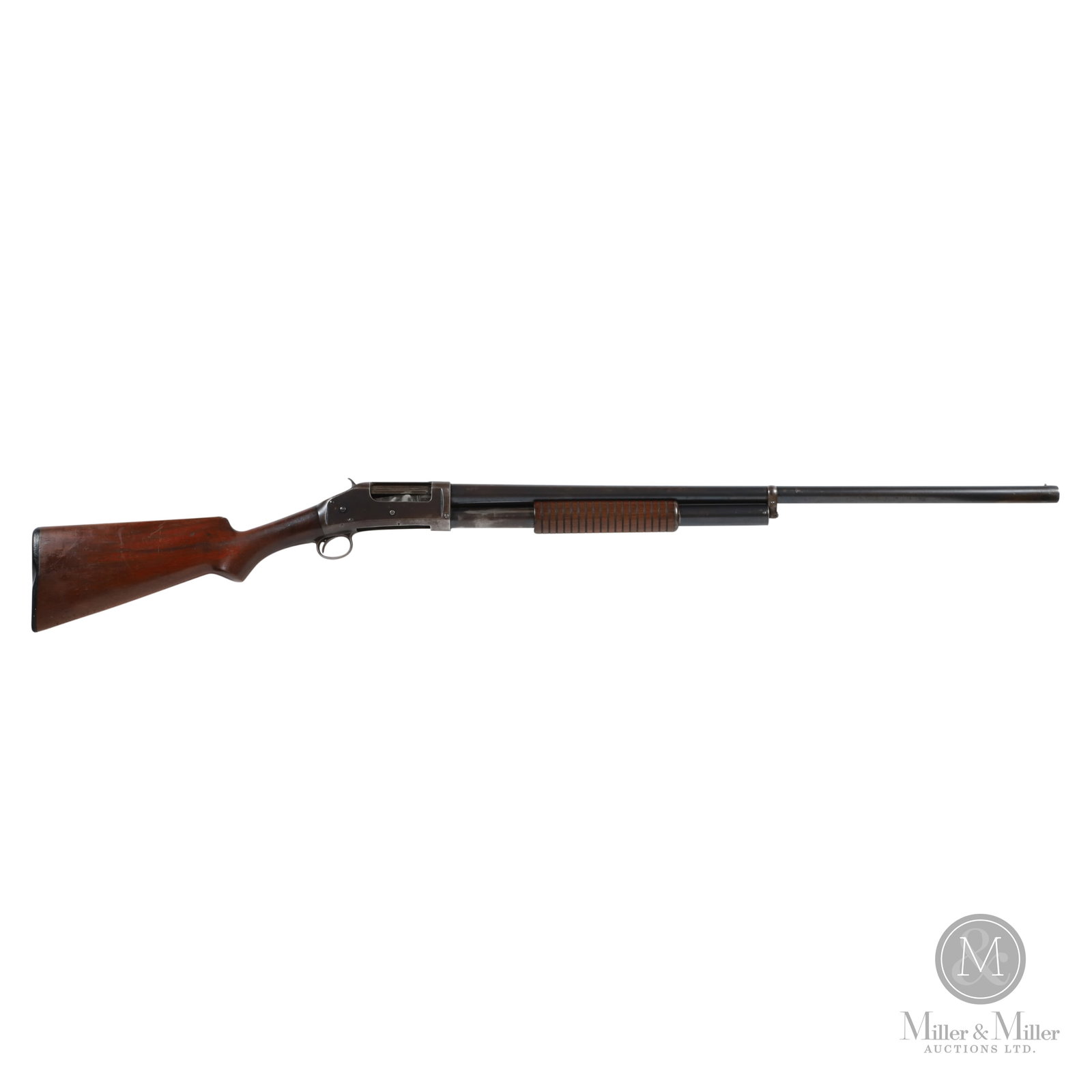 Winchester Model 1897 Shotgun: American. C. 1914. Non-Restricted. Winchester Model 1897 Shotgun. 12 Gauge cal. Serial number E541008. 30â€ barrel. Manufactured circa 1914. 46" x 6" x 3". 30" barrel. The Lorenz Werk