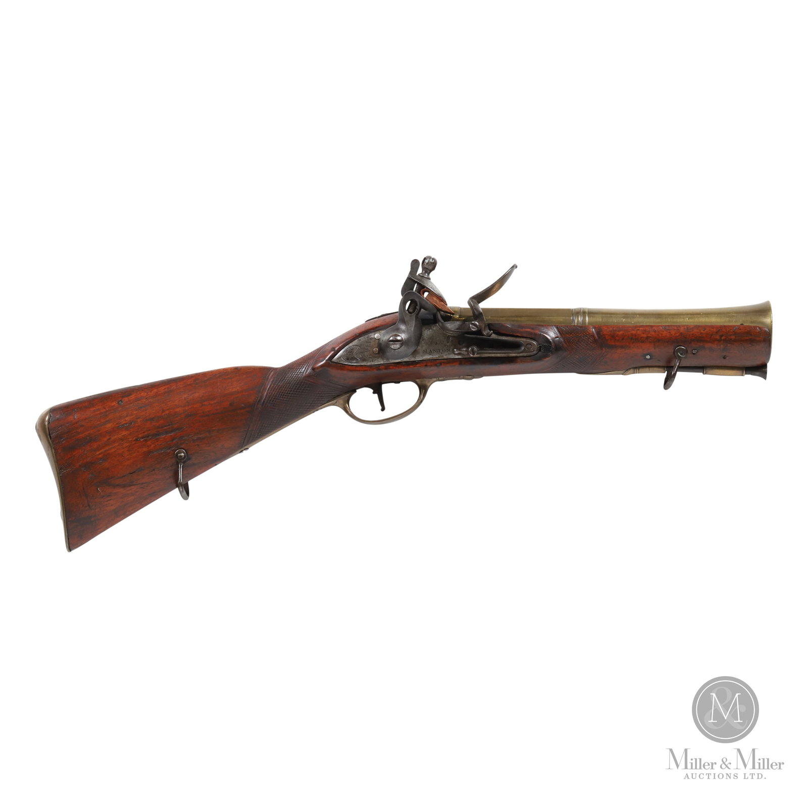 East India Company Flintlock Blunderbuss: British. C. 1798. Non-Restricted. East India Company Flintlock Blunderbuss. 1.5â€ bore / cal. NSN. 10â€ barrel. Made for the East India Company under contract by J. M