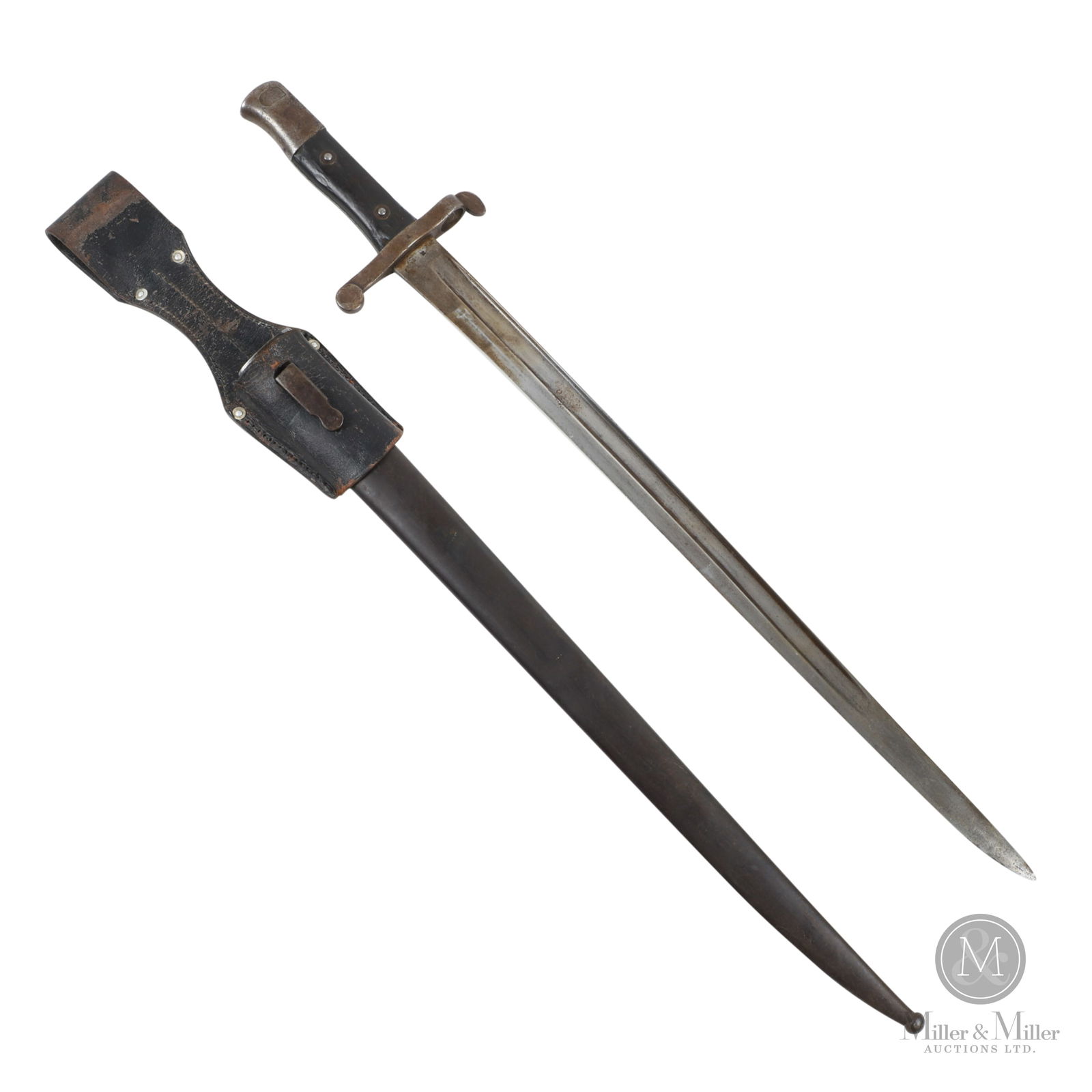 Portuguese M1885 Kropatschek Rifle Bayonet: Portuguese. C. 1885-1886. Non-Restricted. Portuguese M1885 Kropatschek Rifle Bayonet. 18.5â€ blade 23.5â€ OAL. Serial number V 292. Includes scabbard and frog. 18.5&#