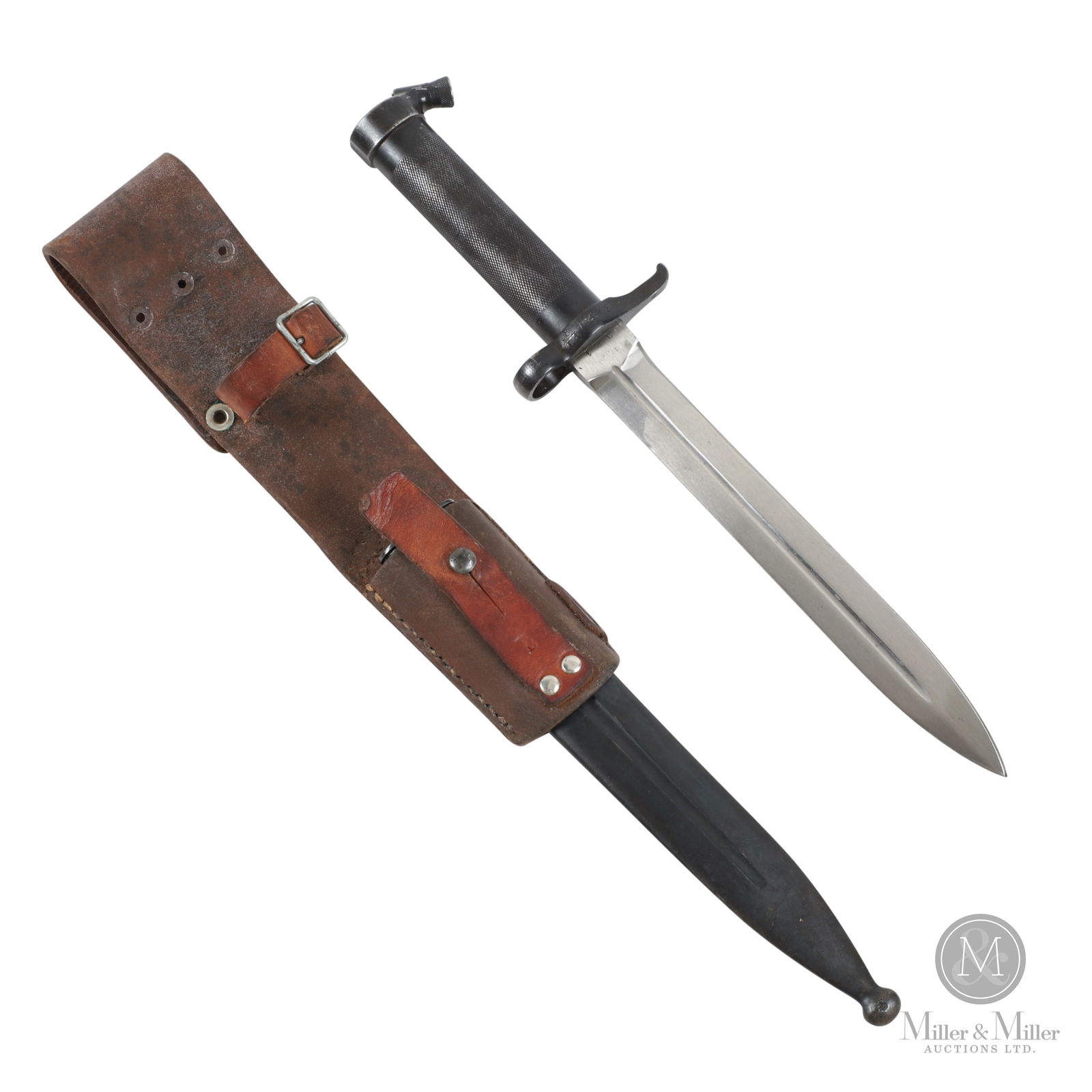 Swedish M1896 Mauser Bayonet: Swedish. C. 1940's. Non-Restricted. Swedish M1896 Mauser Bayonet. 10â€ blade. 14â€ OAL. Maker marked â€œFJ/ABâ€ and unit marking on p