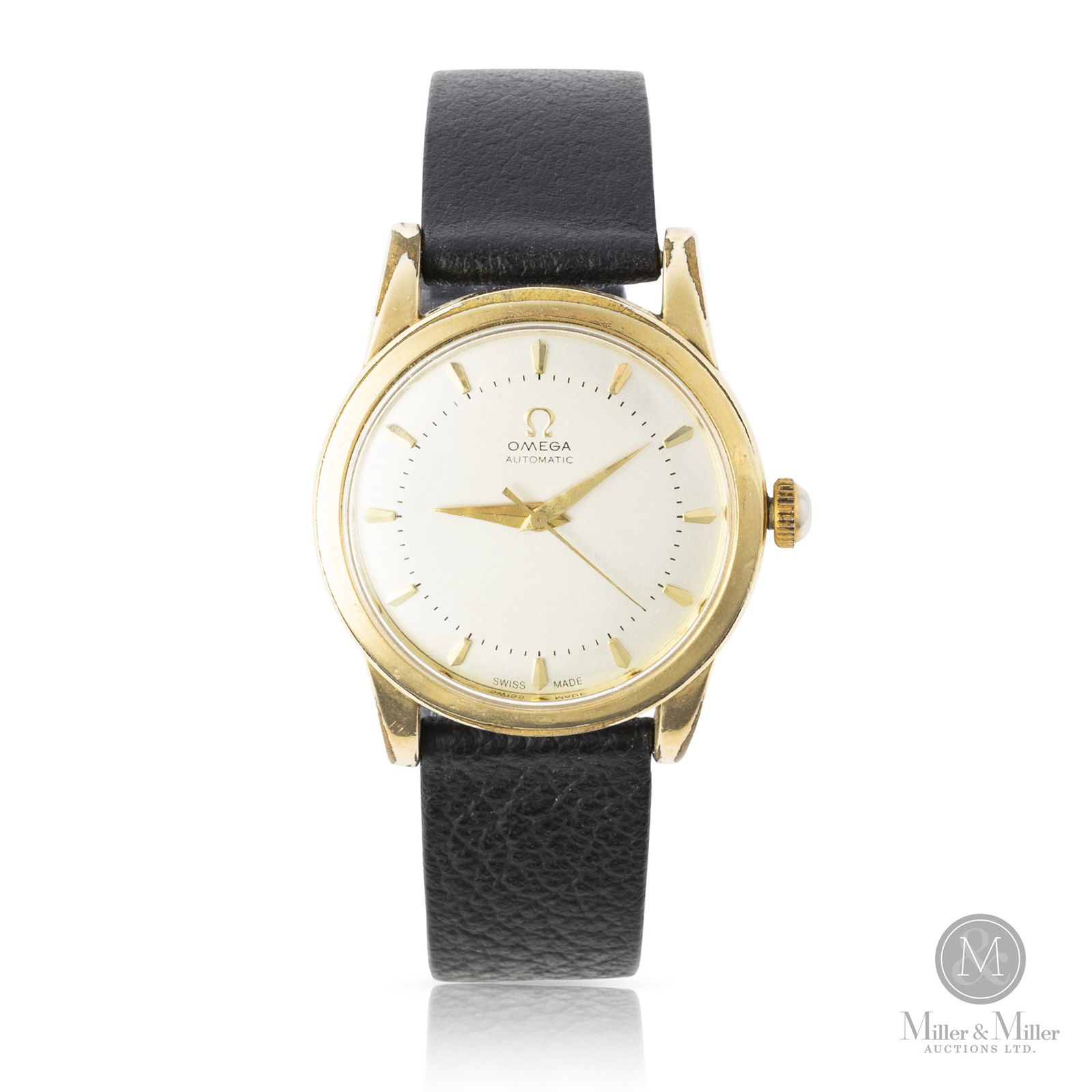 Omega, Ref. 2677-8SC, Seamaster Automatic: Swiss. Gold-capped case, steel back. This Omega Seamaster bumper automatic is a classic example of Omega's early post-war automatic technology. Two-tone silver dial. Applied indices and sharp dauphine