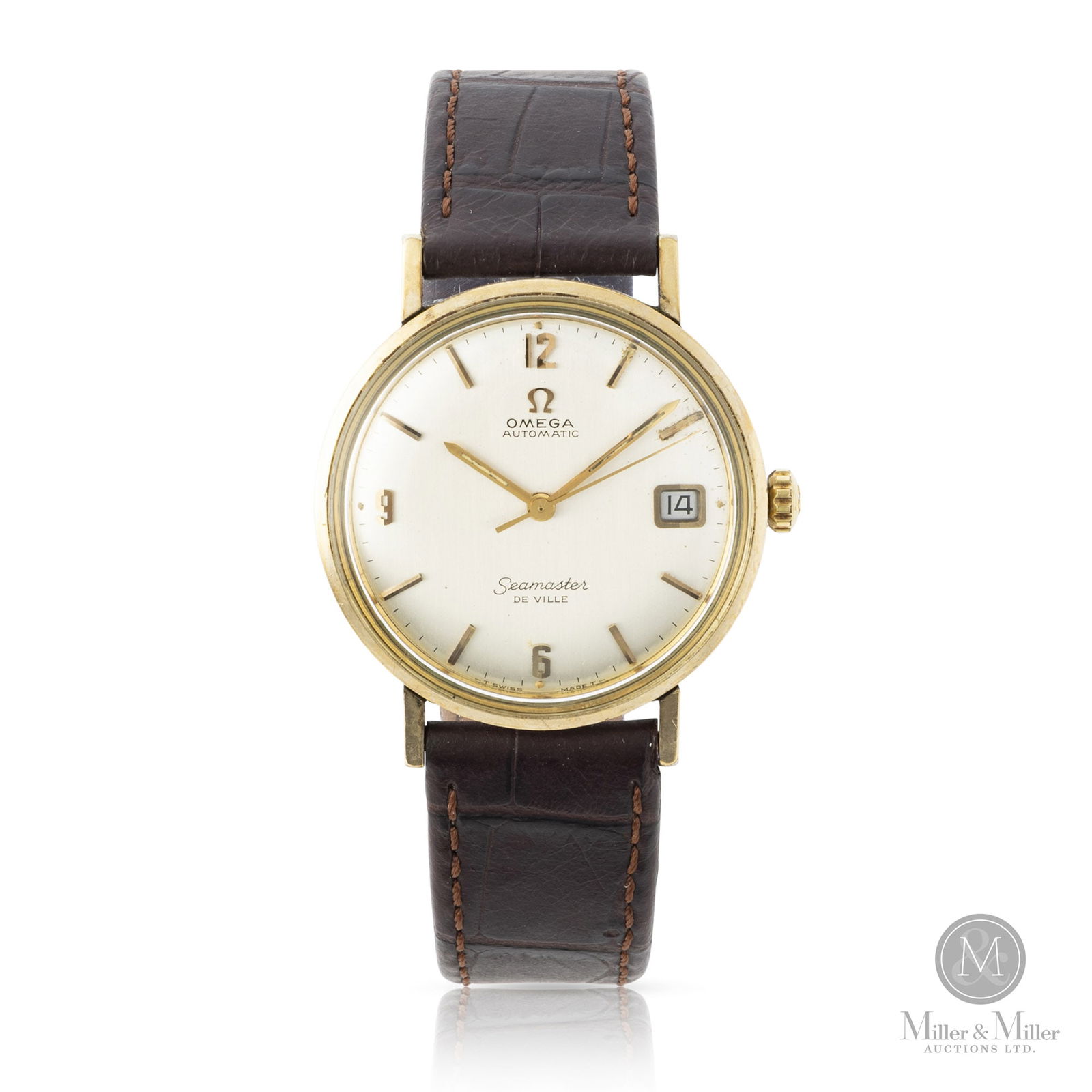 Omega, Ref. 861455 Seamaster DeVille: Swiss. 14K gold bezel. Gold-capped lugs. A lovely Omega Seamaster DeVille. The case back bears personal engraving, " Wes J. Ainslie in recognition of twenty-five years' service, 17th December 1968". T