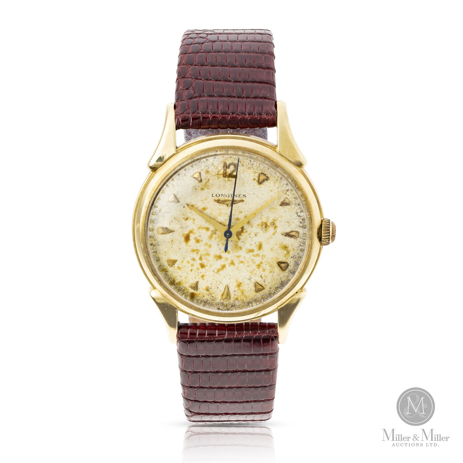 Longines, 14K "Flying Enterprise Rescue": Swiss. 14K gold. Longines, founded in 1832 in Saint-Imier, Switzerland, has a storied legacy of precision watchmaking. This 14K piece has a gross assembled weight of watch 32.91 grams. The watch comme