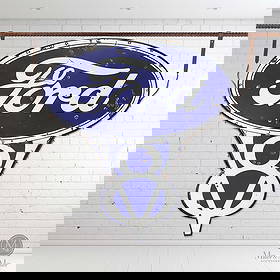 Ford V8 Dealer Sign: Canadian. 1930s. Two (2) single-sided porcelain signs mounted back to back. Unmarked. Sign: 79" x 76". Brackets extend 22" in height from the upper edge. Authenticated by The Authentication Company (T