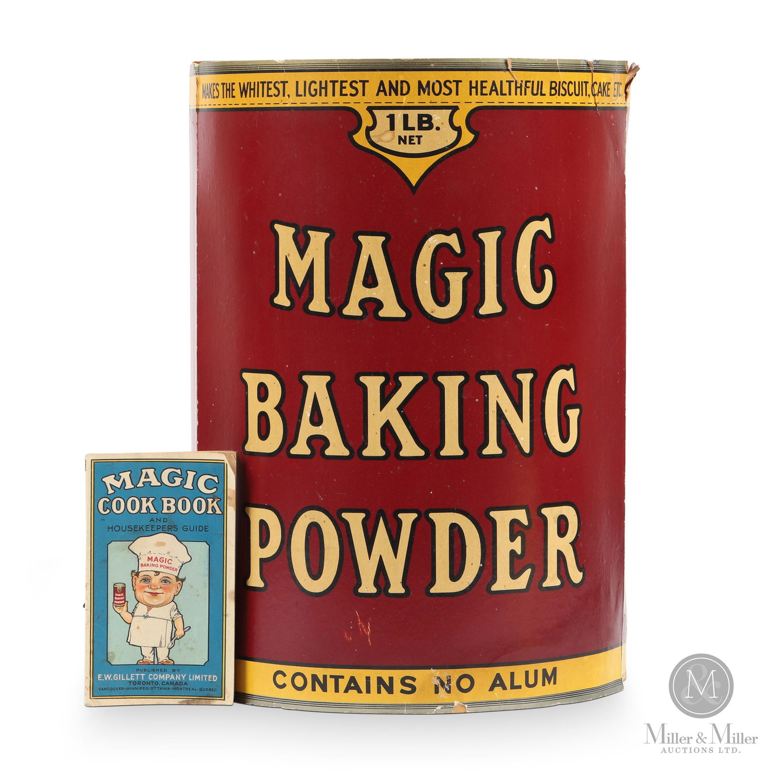 Magic Baking Powder Store Display: Canadian. 1940s. Lithographer paper, cardboard. Cookbook published by the E.W. Gillett Co. All items are guaranteed authentic by Miller & Miller Auctions. All purchases are eligible for free delivery