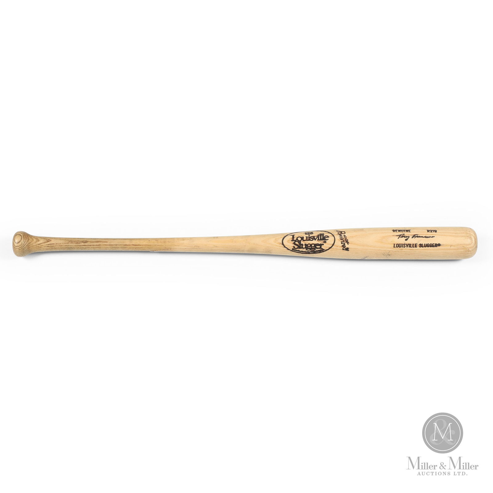Terry Francona Game Used and Signed Bat: This Terry Francona game-used bat displays strong evidence of on-field use from his playing career. The bat exhibits clear barrel sanding, pronounced seam indentations, and consistent overall wear, al