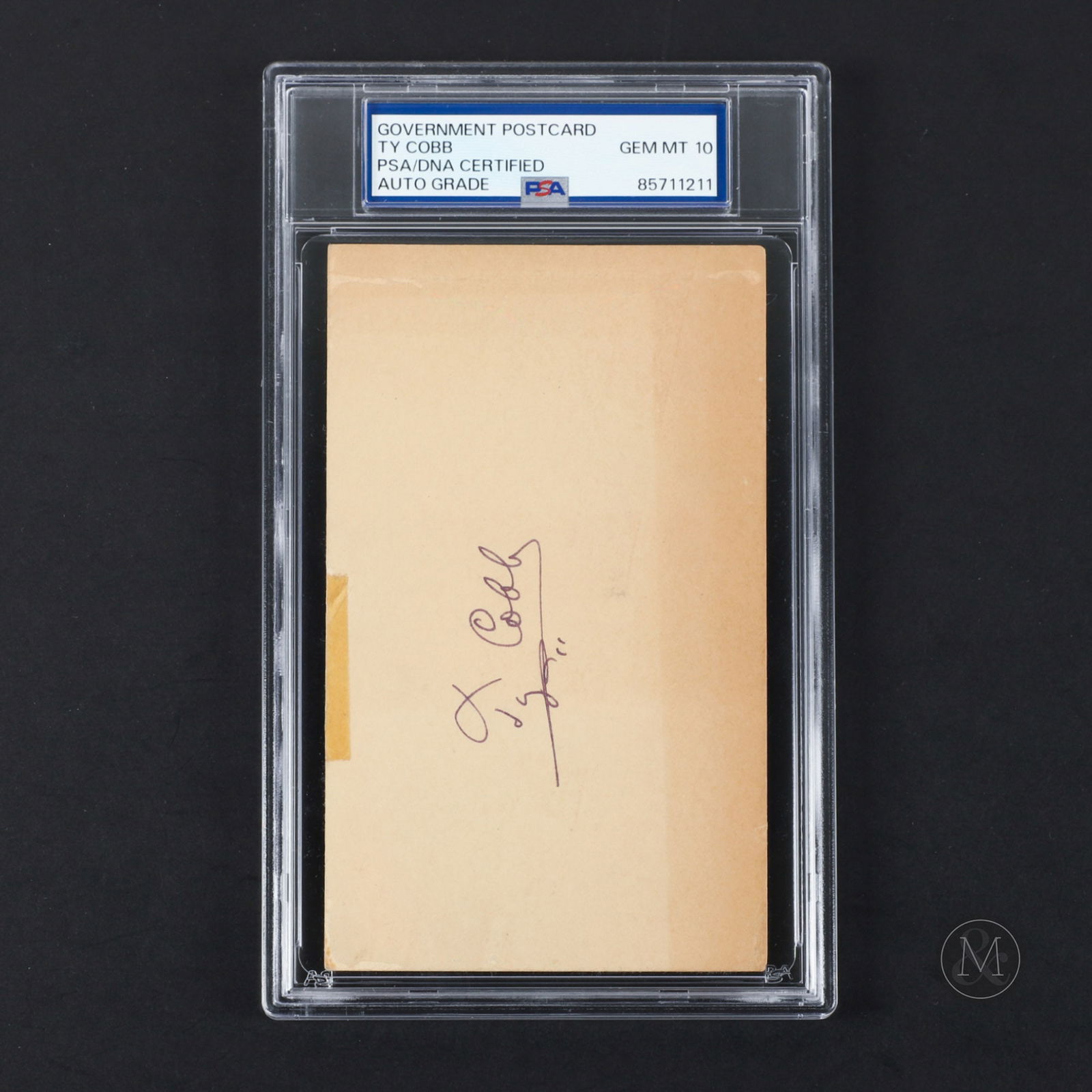 Dated May 4, 1948, Ty Cobb Autographed Government Postcard: The Ty Cobb autograph offered here has been recently encapsulated by PSA and receives a grade of 10 Gem Mint from PSA and also includes a letter of authenticity from JSA. Ty Cobb, nicknamed “The