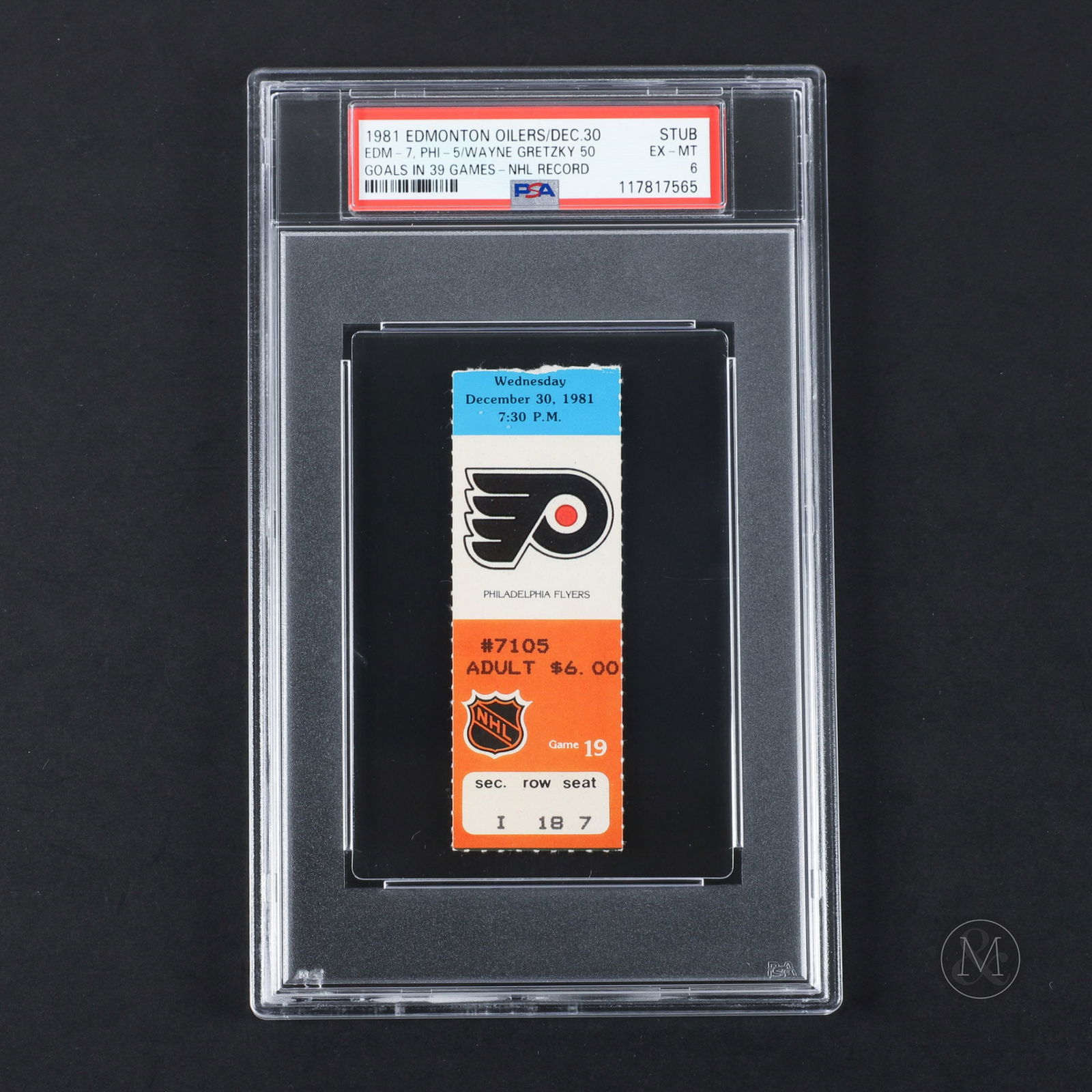 December 30, 1981 Wayne Gretzky 50th goal in his 39 Games Ticket Stub- Highest Graded (PSA 6 EX-MT) (1 of 2)