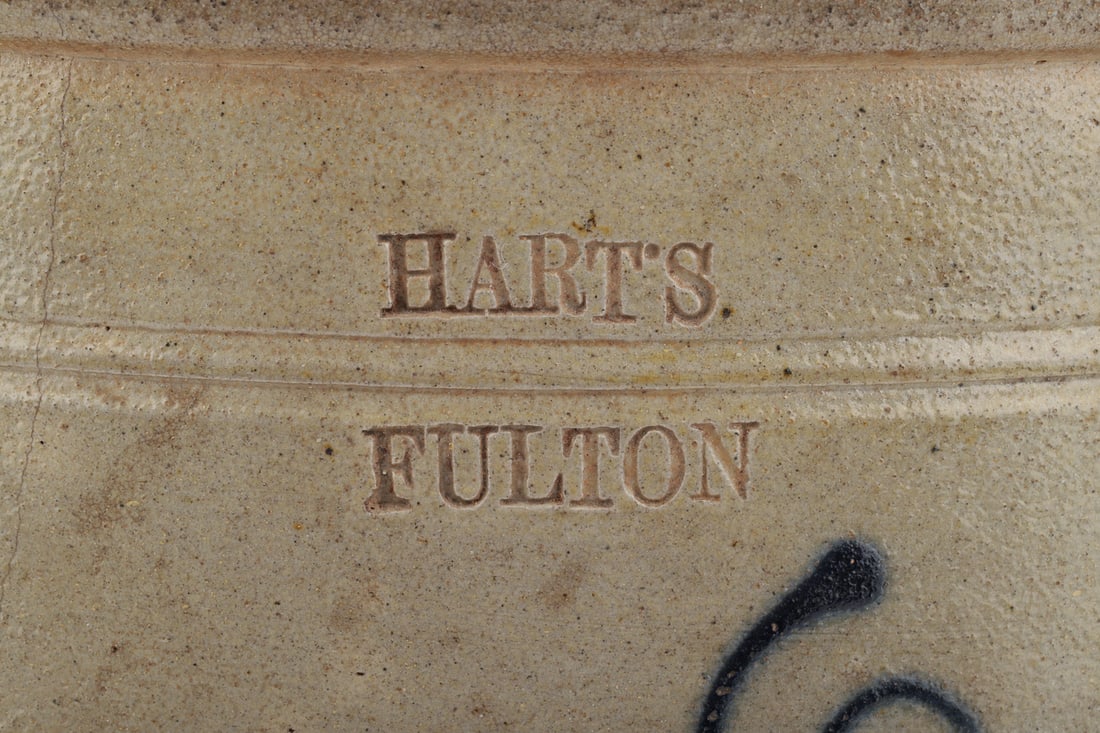 Extremely Rare Hart Fulton NY 6 Gal Butter Crock With Dog Decoration - 3