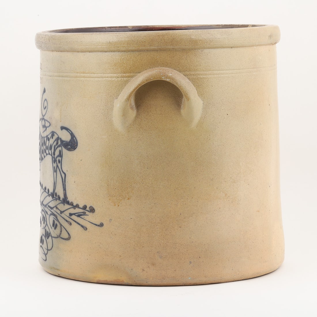 Extremely Rare Hart Fulton NY 6 Gal Butter Crock With Dog Decoration - 5