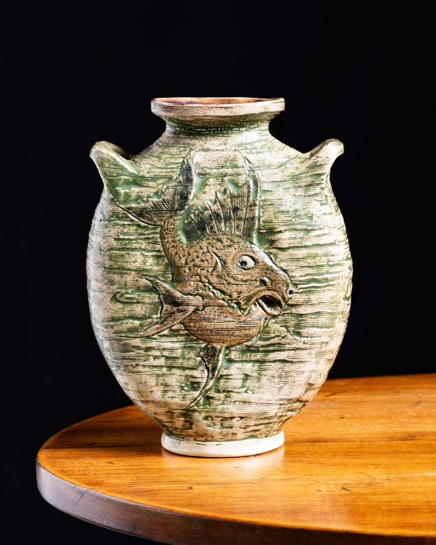 Martin Brothers Handled Fish Vase - 2