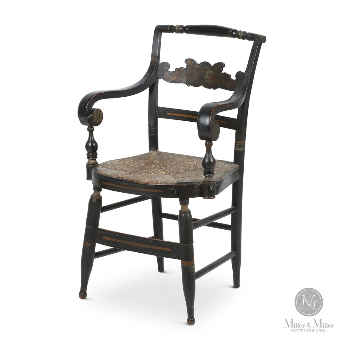 Toronto Sheraton Armchair: Canadian. Wood. A Sheraton armchair from Toronto in original paint and with the original rush seat. Illustrated as plate 370 in the "Heritage of Upper Canadian Furniture" by Howard Pain, early