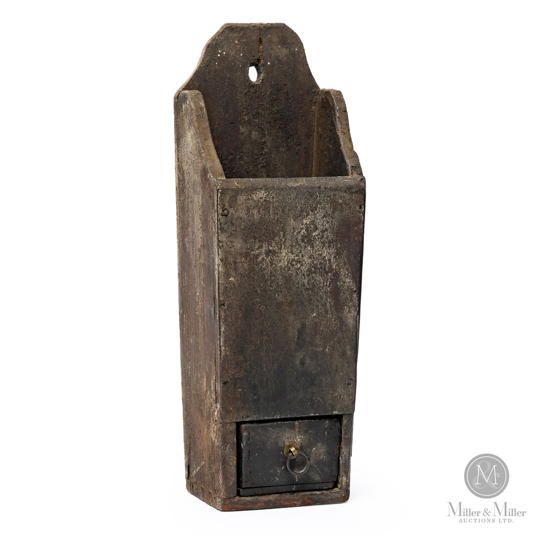 Shelburne County Pipe Box with Drawer: Canadian. Wood. An early Nova Scotia pipe box with drawer, and in untouched original paint and surface. Found in Shelburne, the box has a slight taper from the bottom up, and the small drawer is dovet