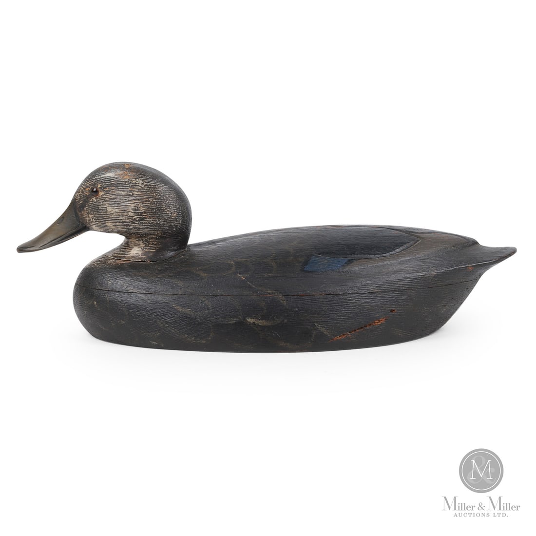 Ken Anger (1905-1961), Dunnville, Ontario, Black Duck Decoy: Dunnville, Ontario. Second Quarter 20th Century. Painted wood. 6" x 7" x 17". Dunnville, Ontario. Second Quarter 20th Century.