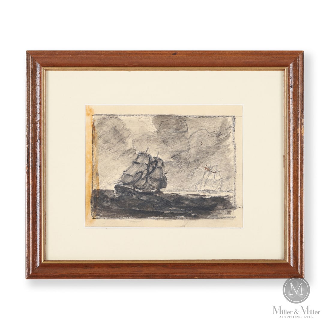 Homer Watson Clipper Ship Sketch: Canadian. Paper. A pencil and watercolour sketch of two clipper ships by Homer Ransford Watson (1855-1936). Sketch: 5" x 6.5". Framed: 9.25" x 11.25" x 1". Canadian. A pencil and watercolour sketch