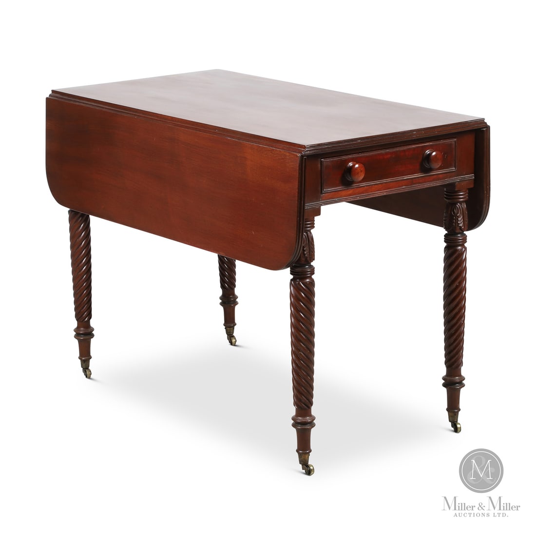 Thomas Nisbet Pembroke Table: Canadian. Wood. A finely crafted mahogany drop-leaf table with two drawers, attributed to Thomas Nisbet, St John, New Brunswick. Nisbet features include a triple bead edge on the top and rope twist