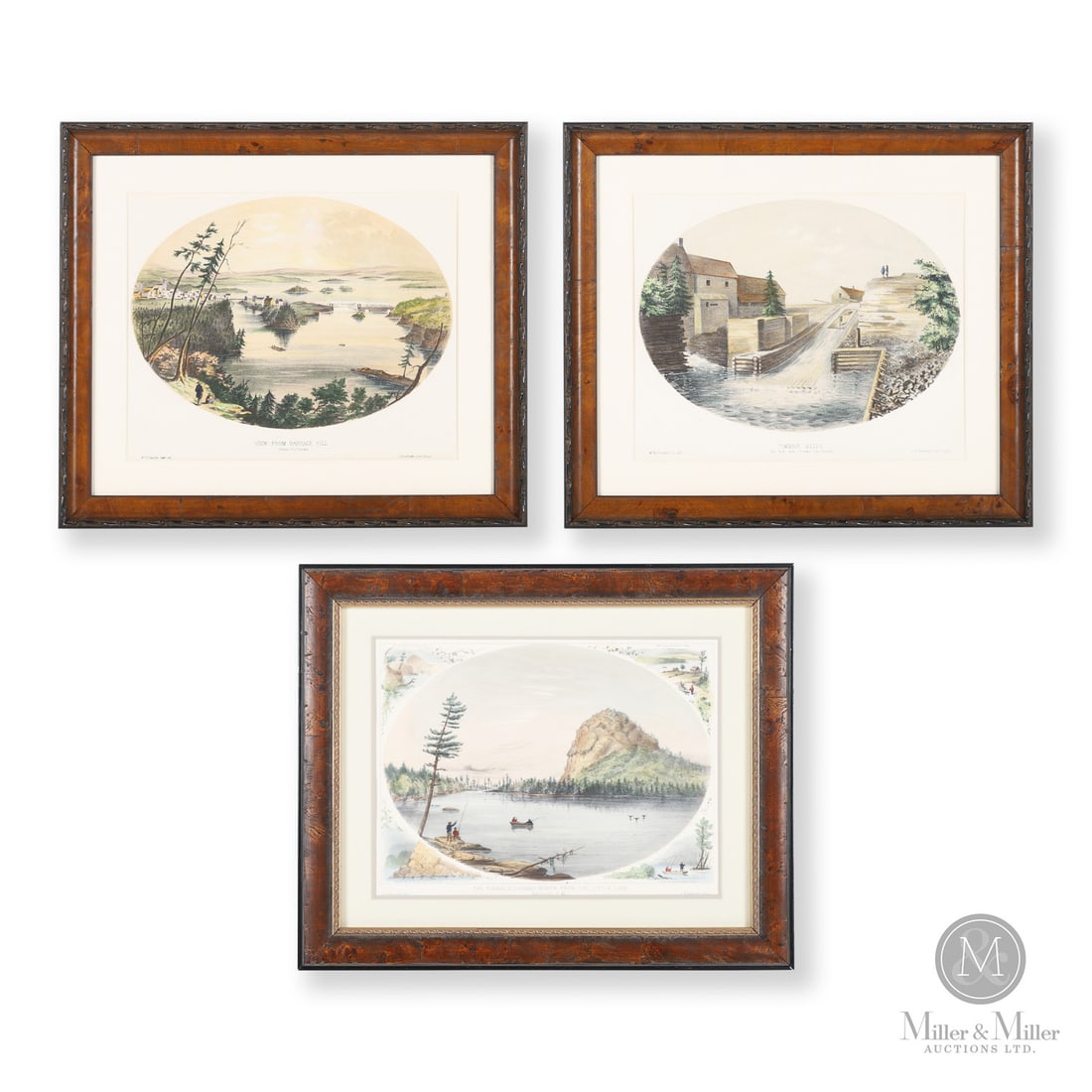 Wm. S. Hunter Jr. Canadian Lithos (3): American. Paper. A lot of 3 lithographs of Canadian scenes published by and marked lower left, "Wm. S. Hunter Jr. del", and lower right, "J.H. Bufford's Lith Boston". Included: "Timber Slide On Hull