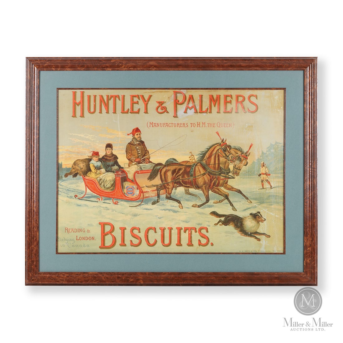 Huntley & Palmers Biscuits Advertising Chromolithograph Poster, "Sledging in Canada": British. Late 19th Century. Lithographed paper. Huntley & Palmers (1822-1921) were one of the largest biscuit manufacturers in the world, and their advertising featured a wide variety of scenes, such