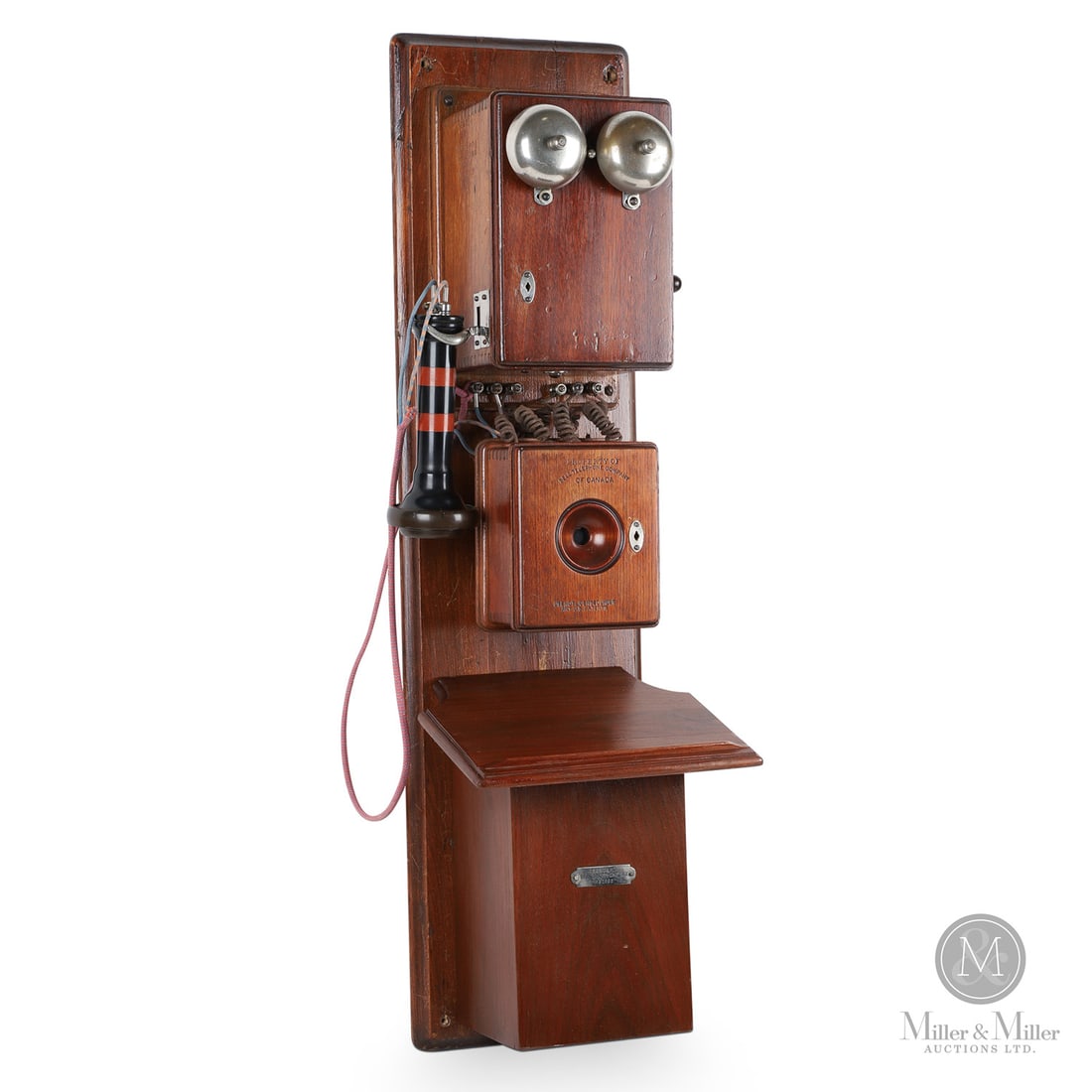 Rare Three-Box Blake Telephone: Canadian. Wood. A 19th-century wall phone marked, "Standard Telephone Set R'd 1892" produced by The Bell Telephone Co of Canada. This example is a three-box Blake set (Francis Blake patented this