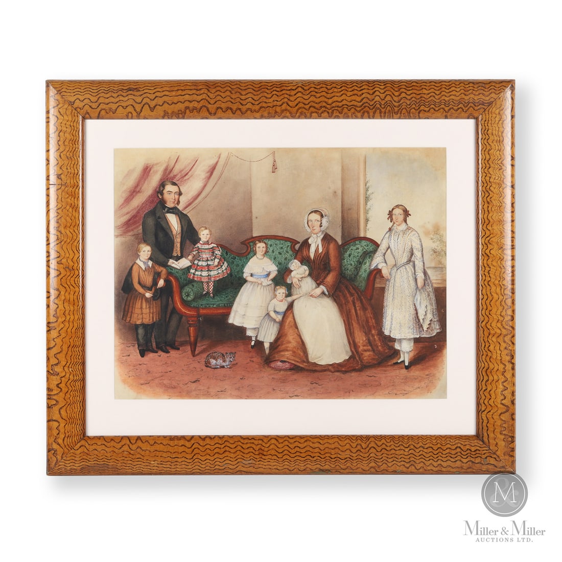 Gummer Family Portrait, Cobourg: Canadian. Paper. An important Canadian watercolour portrait of the Gummer family in Coburg, Ontario. Based on the baby's garments, it is likely that this portrait celebrates the baby's christening