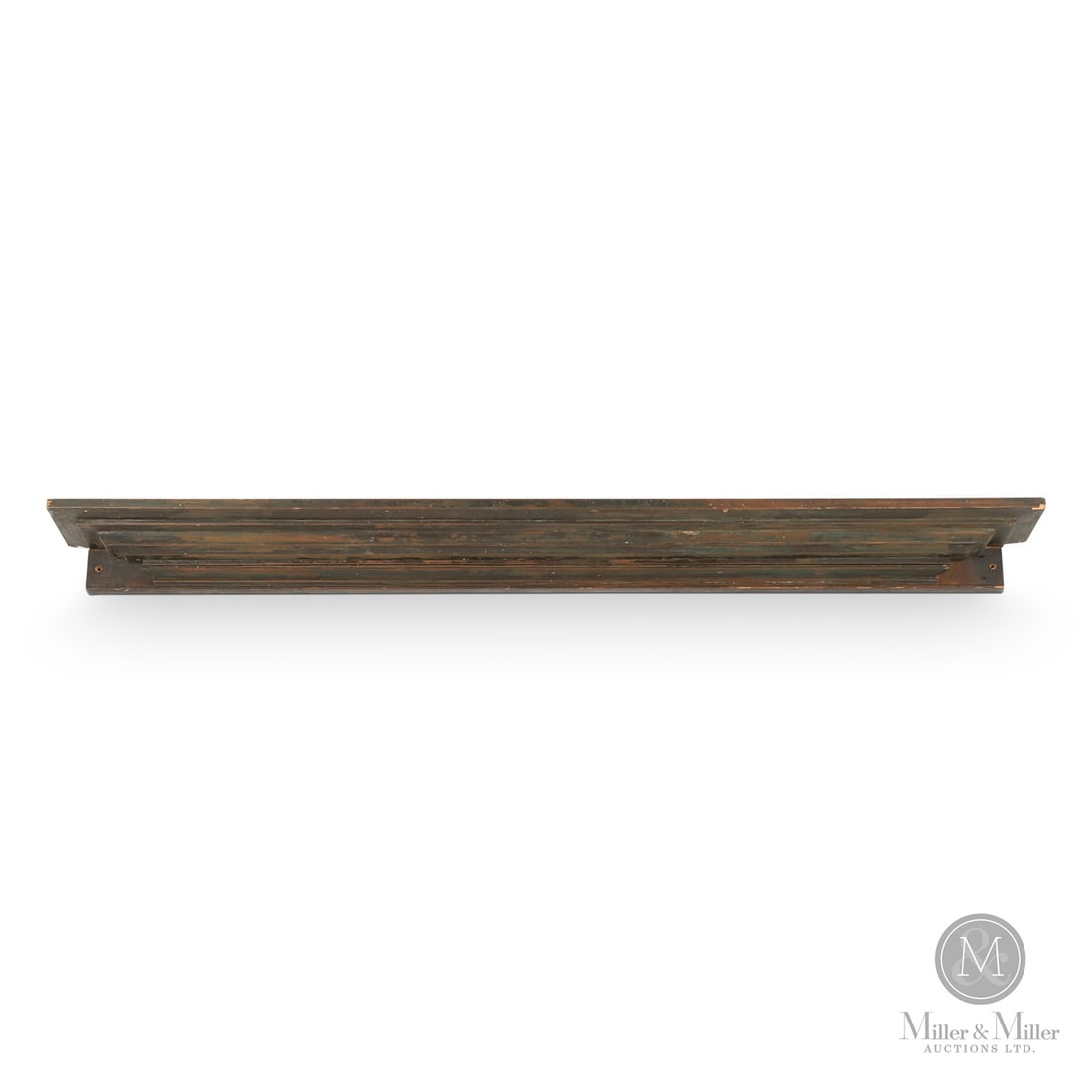 Antique Wall Shelf: Canadian. Wood. A pine mantle cornice shelf in original paint. Ontario, mid-19th century. 8.5" x 75" x 4.5". From the late Howard Pain Collection. Canadian. A pine mantle cornice shelf in original