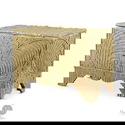 "Adirondack" Twig Storage Chest: Canadian. Wood. A small storage or blanket chest in the "Adirondack" style with applied twig decoration and a gold-painted sand smaltz surface. Having a high-shaped base decorated with vertically