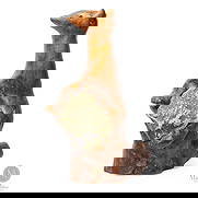 Ralph Eyre Bear Sculpture: Canadian. Wood. A creative sculpture by Ralph Eyre (1917-2007) of a standing bear holding a rock, made from natural maple root growth. Great form, patina, and imagination. Yarmouth, Nova Scotia,