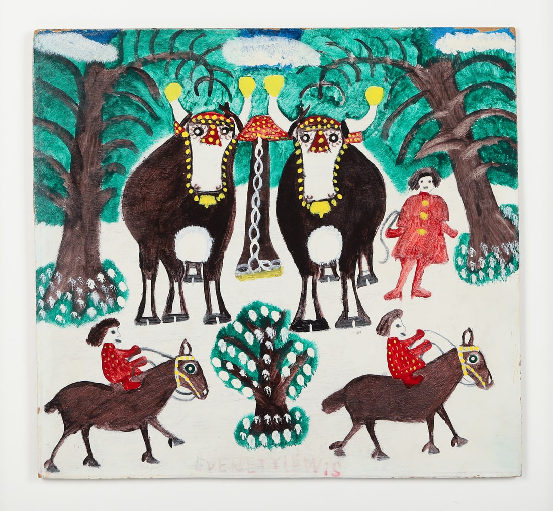 Everett Lewis Yoke of Oxen in Winter with Two Horses - 2