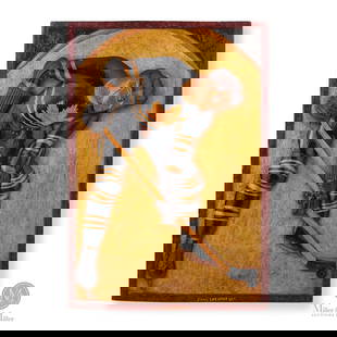 Sam Spencer "Syl Apps" Maple Leafs Wall Carving: Sam Spencer (1903-1988) was known for his stylish high relief carved and painted plaques like this one featuring Syl Apps of the Toronto Maple Leafs hockey team. This example is notable for the