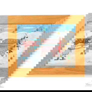 Cyril Hirtle Oxen: Here Cyril Hirtle (1918-2003) depicts a hard-working man chomping on his cigarette while using both hands to control a team of oxen pulling a massive log. While both ends of the log are seen, the