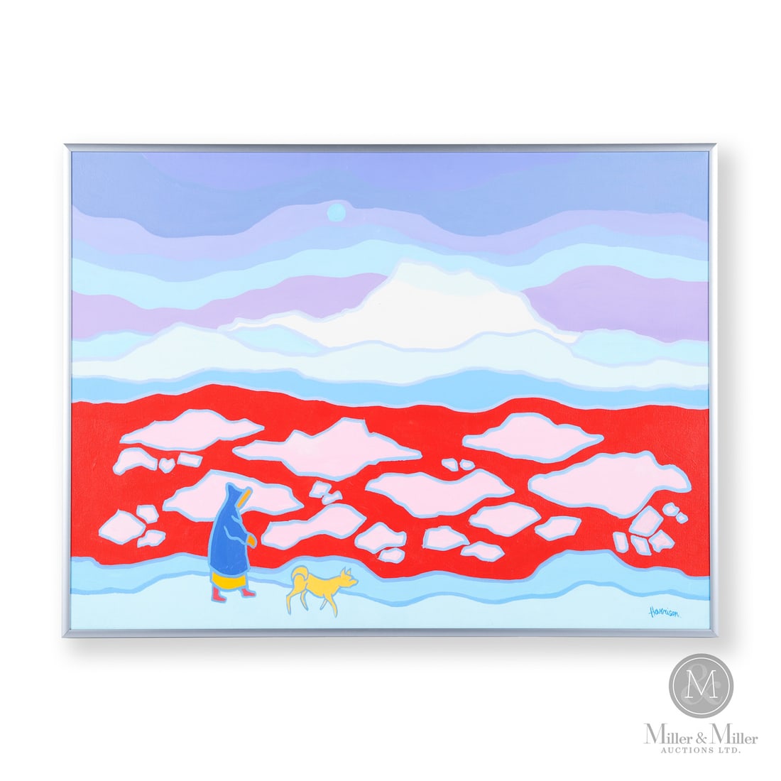 Ted Harrison Northern Morning: A move to the Yukon inspired Ted Harrison (1926 - 2015) to unleash the palette he used to interpret the north, its landscapes and its people. Under a skies in shades of blue with mauve drifts