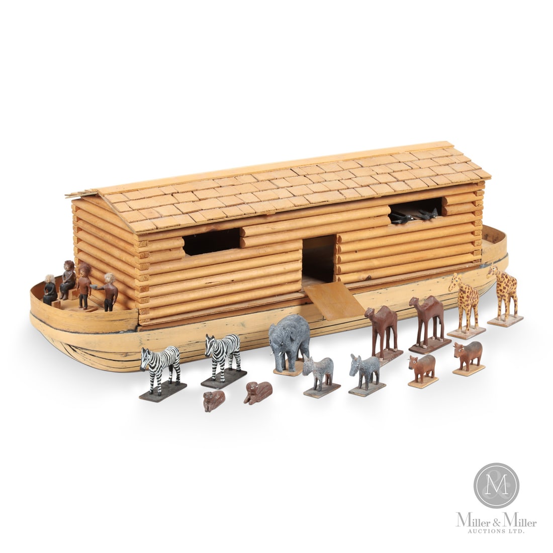 Gordon Law Ark: Noah's Ark is a theme that occurs in the work of many folk artists. Always a challenging project, Gordon Law (1914-2009) achieves an excellent rendition with this example, crafting a wood vessel with