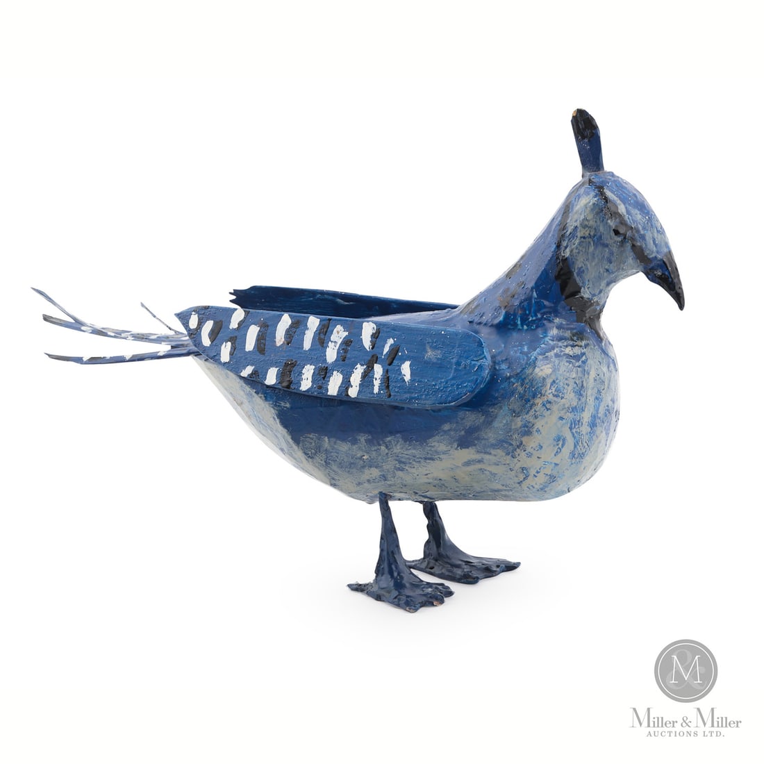 Eddie Mandaggio Blue Jay: An impressively carved and painted Blue Jay by Eddie Mandaggio (1927-2020).
