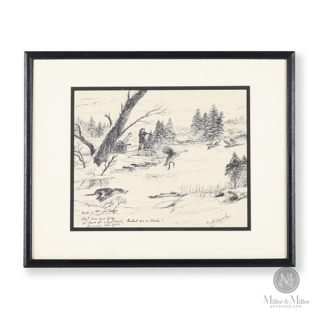 Harold Cromwell Back in the Old Days: Harold Cromwell (1919-2008) painted scenes of everyday Maritime life on found pieces of paper. Here a dog madly chases a rabbit in the foreground while a figure in the background drags a freshly cut