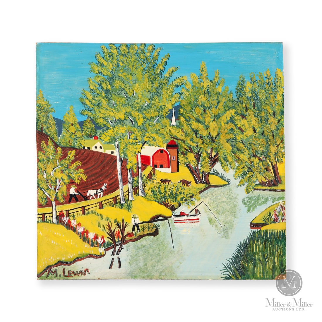 Maud Lewis Springtime in the Maritimes: Springtime in the Maritimes is a rare serial image, and this example dates to Lewis's (1901–1970) early career. The image shows the profuse detail seen in the best of her early works. She depicts