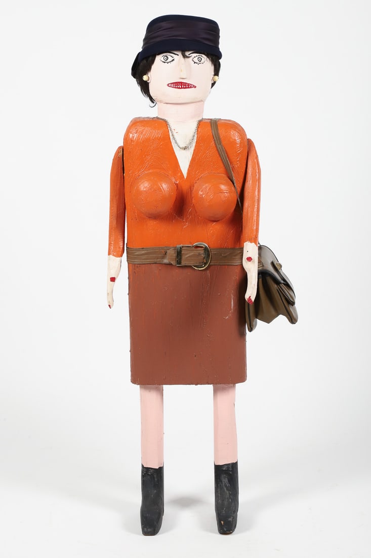 Attributed Felicien Levesque Woman with Hat & Purse Carving - 2