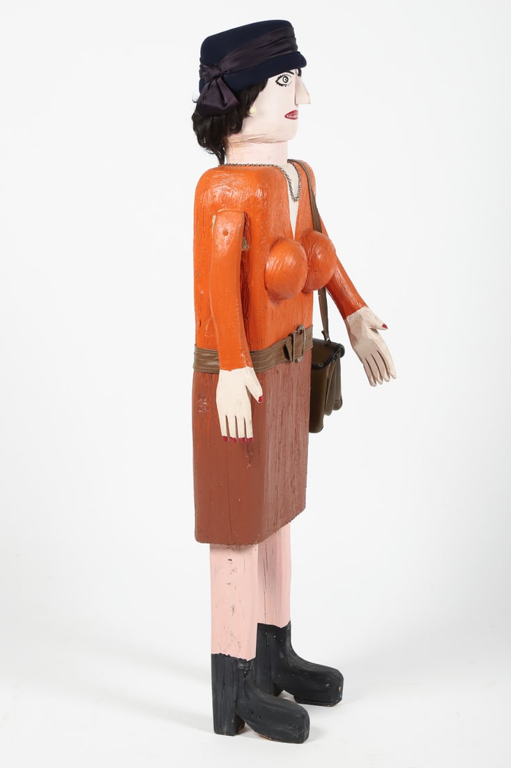 Attributed Felicien Levesque Woman with Hat & Purse Carving - 3