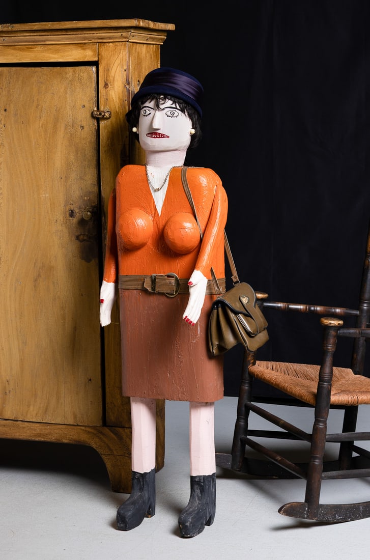 Attributed Felicien Levesque Woman with Hat & Purse Carving - 7