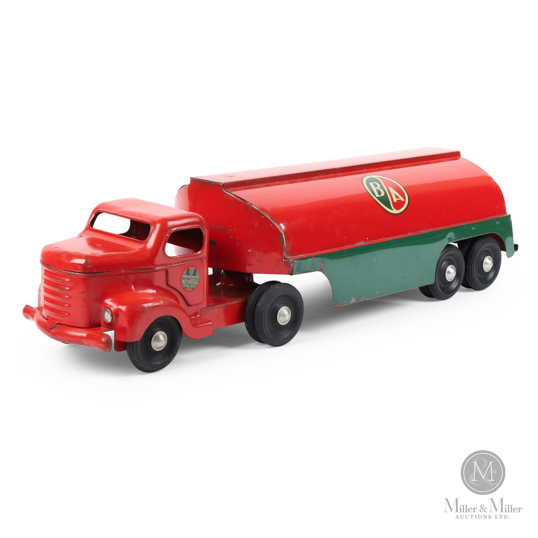 Otaco Minnitoys "British American" Oil Tanker: Canadian. Late 1940s-early 1960s. Pressed steel. This oil tanker was part of Otaco's "private-label" series of toys. Private-label toys were promotional or display models made for specific companies a